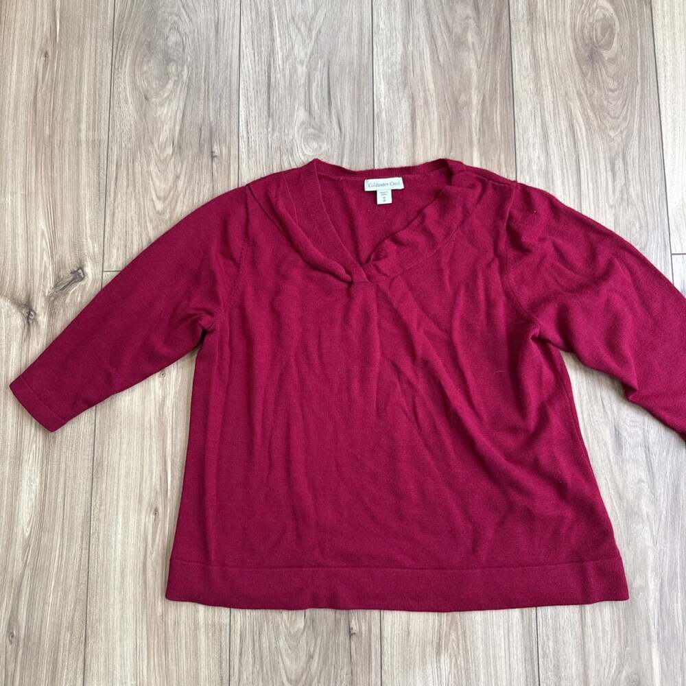 Coldwater Creek Women's Merino Wool Blend V Neck Sweater Top Size 1X 18 Red